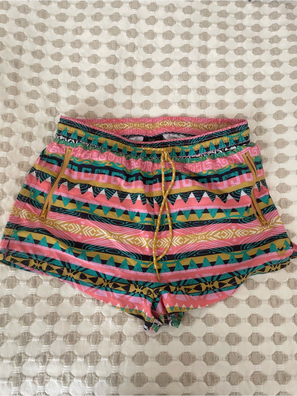 Billabong Multicolor Aztec-Print Athletic Shorts in Pink, Teal & Yellow